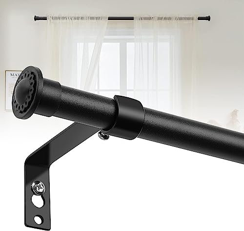 Barra de Cortina, 71-200cm Barra para Cortinas Extensible con Soportes, 16 mm de Diámetro Barra de Cortina Juego Ajustable de Herrajes de Acero Inoxidable Estilo Rústico Mate/Negro Mate