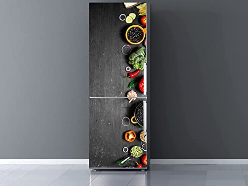 Oedim Vinile per frigorifero, motivo verdure, vinile premium, 185 x 60 cm, adesivo resistente e di facile applicazione, adesivo decorativo dal design elegante