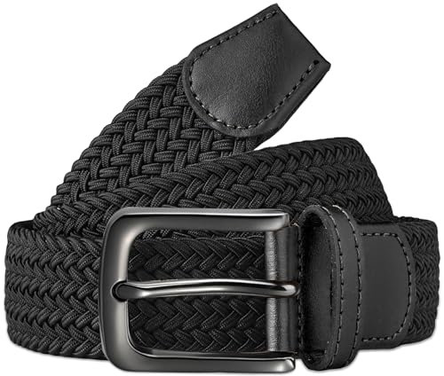 Bon4Extrao Elastischer Gürtel Herren Schwarz, Geflochtener Stretchgürtel Herren ohne Löcher 35mm für Lässige Anzug Golf Hose, Flechtgürtel Stufenlos Verstellbar