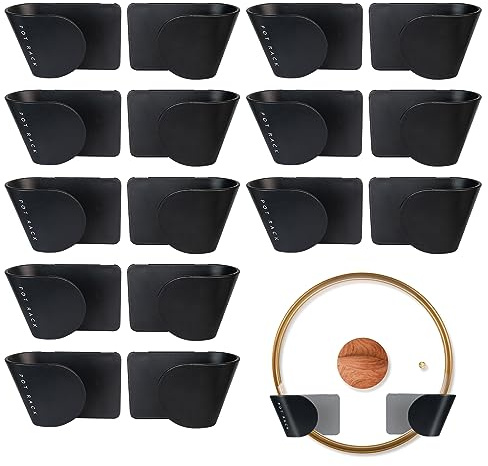 Haphome Topfdeckelhalter Deckelhalter Wand Pfannendeckel Halterung - 16 Stück Wandmontage Pfannendeckel Rack Selbstklebender Ohne Bohren Topfdeckel Wandhalter Set für Küche Aufstellen von Topfdeckeln
