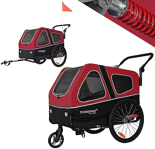 Doggyhatt S-Line XL hundvagn & hundvagn med fjädring 2-i-1 hund cykelsläp, joggare fjädrad upp till 45 kg (röd/svart)
