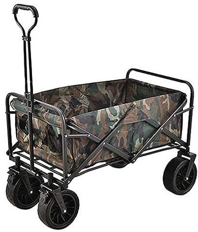 WRJAHCG Tarnung Bollerwagen Faltbar,Faltbar Garten Handwagen Breite Reifen Transportwagen Mit Seitentasche Campingwagen Verstellbarem Griff Und Offroad-Räder Mit Bremse Campingwagen