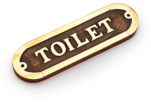 NKlaus Türschild Messing; Holz Messing Toilet Toilettenschild, 1 Stück | Gewicht: 75g; Länge: 16,5cm; Breite: 5cm; 16x5cm; 75g; 16,5cm; 1cm; toilettenschild messing; wc schild