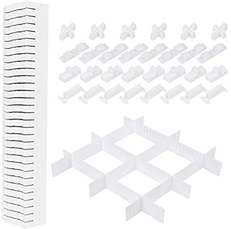 OctBird 10Pcs Drawer Dividers with 30 Pcs Securing Clip(Increase Firmness),Grid Drawer Dividers Adjustable Compartment for Closet Lingerie Socks(40.5x5cm)
