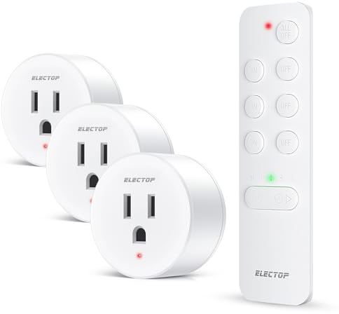 ELECTOP Remote Control Outlet, 15A/1500W Wireless Outlet Power Switch with Countdown Function, No Wire Long Range Electrical Switch Plug On/Off for Small Household Appliance(1 Swicth &3 Outlets)