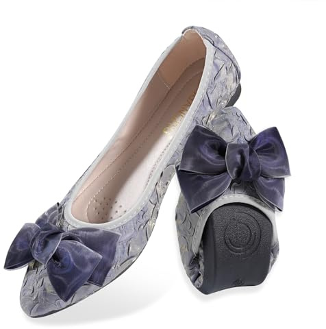 MACHSWON Zapatos planos de ballet para mujer, brillantes, cómodos, casuales, puntiagudos, con lazo, sin cordones, para boda, bailarina, elegantes, zapatos planos para mujer, Blue, 37 EU