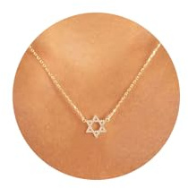 Star of David Necklace for Women - 14k Gold Plated Jewish Star Necklace with Cubic Zirconia Stones - Delicate Everyday Jewelry for Girls