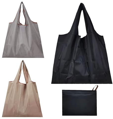 KAYEF 3 pieces sac pliable poche, sac courses reutilisable, reusable shopping bag, washable, durable and lightweight