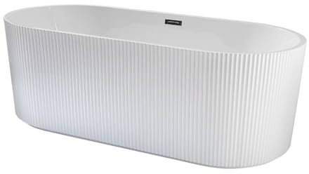 Milano Florence White 1700mm x 800mm Freestanding Double Ended Fluted Bath Chrome Overflow