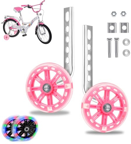 GothicBride Fahrrad Stützräder, Universal Stützräder für kinderfahrrad | Flash Räder Hilfsräder, für 12,14,16,18,20 Zoll Kinder Singlespeed Fahrrad (Rosa)