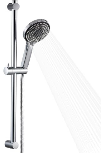 OFFO Shower Slide Bar with 6 Modes Shower Head Set, 1.5m Stainless Steel Hose,Adjustable 70cm Riser Rail and High Pressure Handheld Showerhead,Chrome
