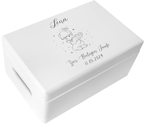 Creative Deco Scatola Regalo Bianca in Legno per Battesimo | Personalizzabile con incisione, ideale come scatola dei ricordi, regalo e decorazione per il battesimo di bambini e bambine
