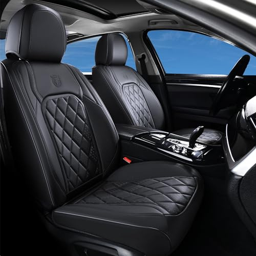 Coverado Sitzbezug Auto Vordersitze 2 Stück, Universal Auto-Schonbezüge- Luxus Kunstleder wasserdichte Autositz Protektor Komplett-Set für Limousine/SUV/Pickup/Van, TypeA Schwarz