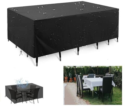 Leju Art Gartentisch Abdeckung 290x290x100cm(LxWxH) Abdeckhaube Gartenmöbel Rechteckig Gartenmöbel Abdeckung wasserdicht Gartentische Terrassenmöbel Abdeckung Gartenmöbel Winterfest für Balkonmöbel