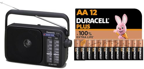 Panasonic RF-2400DEG-K - Radio Portátil FM/Am, (770mW, Iluminación LED, FM/Am & Duracell Plus Pilas AA (Pack de 12) - Alcalinas 1,5 V - hasta 100% de Extra duración - Fiabilidad