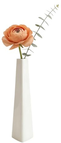 White Ceramic Bud Vase Tall Conic Flower Single Stem Vase Triangle Vase Home Decorative Floral Centerpiece for Wedding and Office