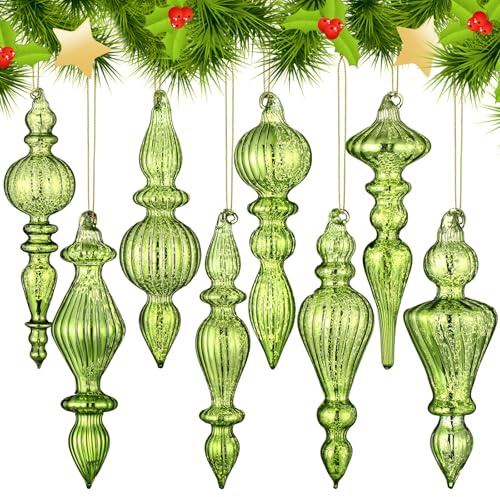 Mifoci 8 decorazioni natalizie in vetro mercurio da 15,2 cm, da appendere, decorazioni assortite per albero di Natale (verde fresco)