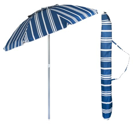 VIRSUS Ombrellone da Spiaggia con Cupola Antivento 985, Diametro 200 cm, 8 Stecche in Fibra Vetro, Tessuto Poliestere 440gr, Asta da 32mm e Snodo, Ombrello Mare con Sacca (Fantasia Blu e Bianco)
