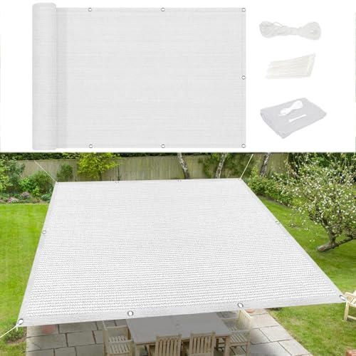 Sichtschutz mit Ösen 150 x 350 cm Windschutz Sichtschutz Zaun Wasser Luftdurchlässig mit Ösen Befestigungs Kit für Garten Balkon Terrasse Patio, Weiß