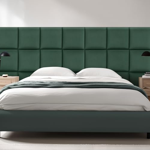 [neu.haus] Wandkissen Carpino 4er Set 30 x 30 cm Wandpolster Samt Dunkelgrün Wandpaneele gepolstert Kopfteil für Bett Polsterpaneel zum Kleben