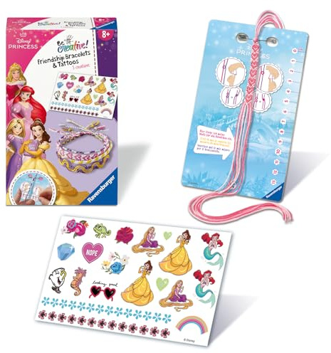 Ravensburger BeCreative 23963 - Bastelset Freundschaftsbändchen & Tattoos Disney Prinzessinnen, DIY basteln für Kinder ab 8 Jahren