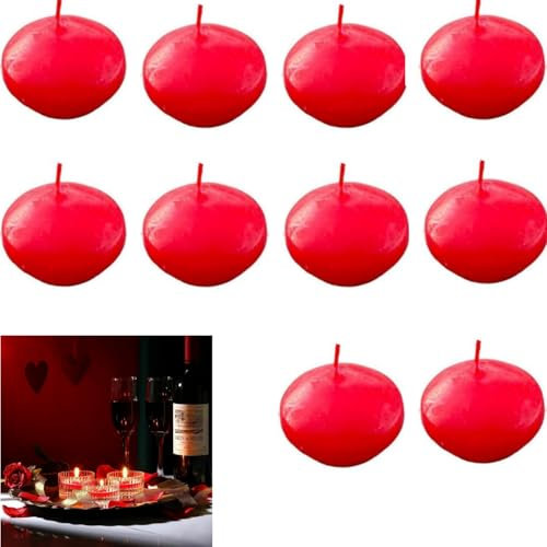 Schwimmkerzen ohne Duft,10 Stück Unparfümierte Schwimmkerzen,3,8 X 1.5cm,Kerze schwimmbare Dekoration,für Hochzeit Pool SPA,rot