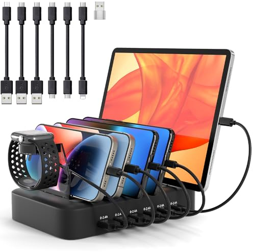 PD Ladestation USB C für mehrere Geräte Schnelles 90W 6-Port Ladegerät mit 3X PD 20W USB C Ladeanschluss, Schwarz