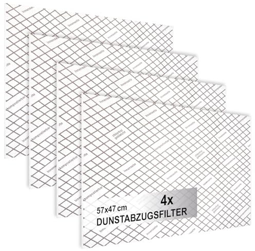 com-four® 4x Dunstabzugsfilter für Dunstabzugshaube mit hoher Filterleistung - 1 mm Flachfilter Universal Zuschneidbar mit Sättigungsanzeige - 100% kompostierbar - 57 x 47 cm (Mit Indikator - 4 Stück)