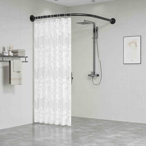 APHTOCF Duschvorhangstange Schwarz L Form, Badezimmer Badewanne Ecke Duschstange, Verstellbare Bohren Duschvorhangstange Für Badezimmer/Badewanne(Size:D 70-95cm x 105-165cm,Color:Schwarz)