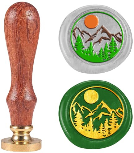 DELORIGIN Siegelstempel Wachs 25mm Vintage Stil Bergwald Siegelstempel Abnehmbarer Siegelstempel Aus Messing Mit Holzgriff Siegelstempel Personalisiert Wachssiegel Stempel Für Grußkarten Weihnachten