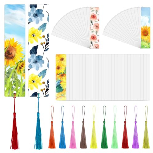 100 Segnalibri in Bianco per Sublimazione con 100 Nappe Colorate - Carta Premium 15x4cm - Stampa Doppia Faccia - Kit Regalo Creativo per Battesimi, Compleanni, Natale
