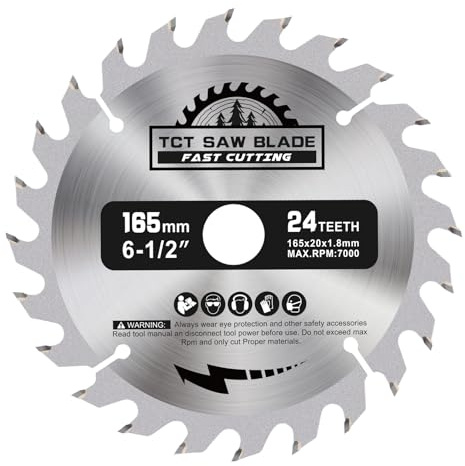 BALUGAEA Holz Sägeblatt 165x20 mm 24 Zähne + 16mm Adapter HM Kreissägeblatt mit Kappsäge Tischkreissäge, Akku Handkreissäge für Hartholz, Weichholz, MDF und Kunststoff, 1 Stück