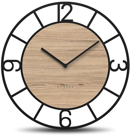 Cander Berlin MNU 2750 Z XXL Holz-Wanduhr 50 cm lautlos Eichenfurnier Holzoptik ohne Ticken Küche Wohnzimmer analog Vintage