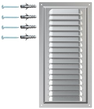 Griglia di Ventilazione in Acciaio Zincato – Copertura con Rete Protettiva – Antiruggine per Parete o Soffitto – Griglia Rettangolare 150 x 300 mm – Uso Interno ed Esterno.