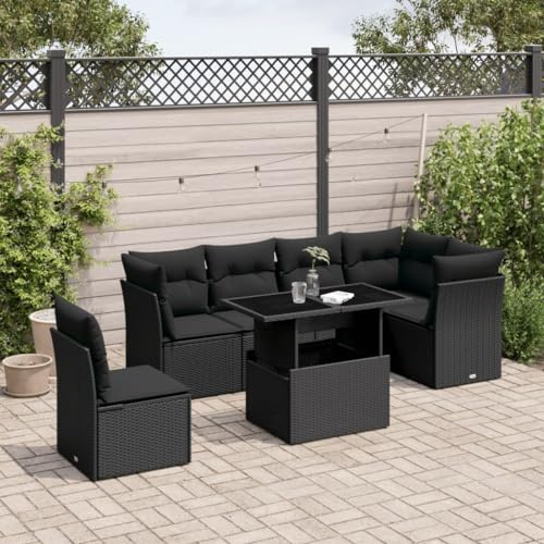 IKAYAA Rattan Gartenmöbel Set Polyrattan Lounge Gartenlounge Outdoor Balkon Lounge Gartengarnitur Sitzgruppe für Garten Terrasse und Balkon -Schwarz-7-tlg-Typ 2