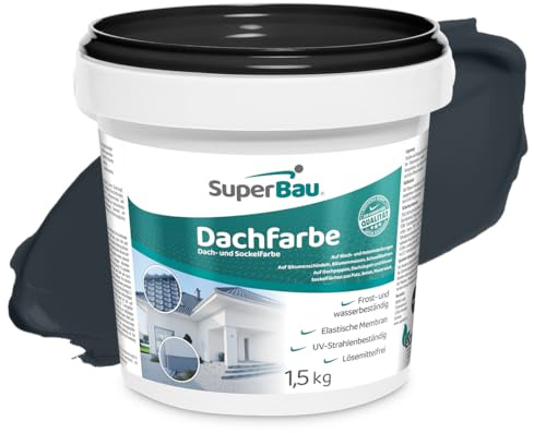 SuperBau Dachfarbe Anthrazit 1,5 kg (≈3,5m²) Wasserdicht Sockelfarbe Fassadenfarbe für Außen Dachbeschichtung für Blechdach Bitumen Dachpappe Schindeln Putz