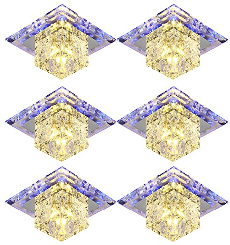 Foco de Techo LED de Cristal Cuadrado de 3 W/5 W, diseño Moderno y Creativo, 6 Unidades, para iluminación Interior, Dormitorio y hogar. Tamaño de Corte: 50-90 mm, Borde de luz cálida, 5 W.