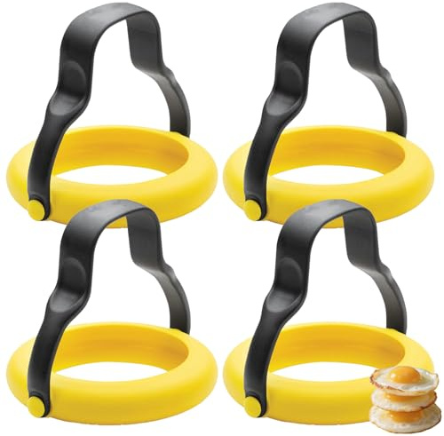 Silicone Egg Moulds - Set of 4 Non-Stick Egg Rings for Fried Eggs, Pancakes, Omelets, Breakfast Sandwiches - Heat Resistant, Reusable, Easy to Use