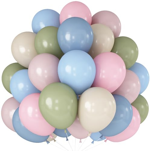 Pink Blue Green Balloons 12inch 60pcs Pale Pink Beige Light Pastel Blue White Sand Dusty Green Helium Latex Balloon for Arch Boho Birthday Garden Tea Goose Party Decorations Bridal Baby Shower | 12INCH 60PCS Pale Pink Beige Light Blue White Sand Dusty Green Helium Latex Balloon Arch Boho Bridal Baby Shower