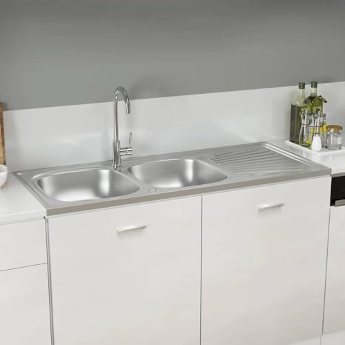 AUVYI Doppelspüle Silbern 1200x600x155 mm Edelstahl Arbeitsplatte Küche Ausgussbecken Spülbecken Spüle ohne Unterschrank Waschbecken Küchenspülen Küchenarbeitsplatte