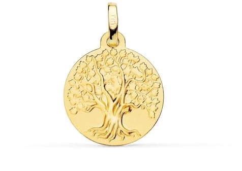 Inmaculada Romero IR Arbre Amulette Médaille de Vie en or 9 carats de 16 mm. Gravure incluse dans le prix. Personnalisable. Gravure incluse dans le prix.