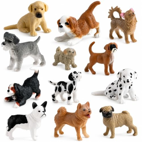 WEFHEF 12PCS Mini Figuras de Perros, Perritos Juguete Realistas en Miniatura con Diferentes Diseños, Figuras Realistas de Animales de Plástico de Cachorros Adorables, para Regalos de Cumpleaños