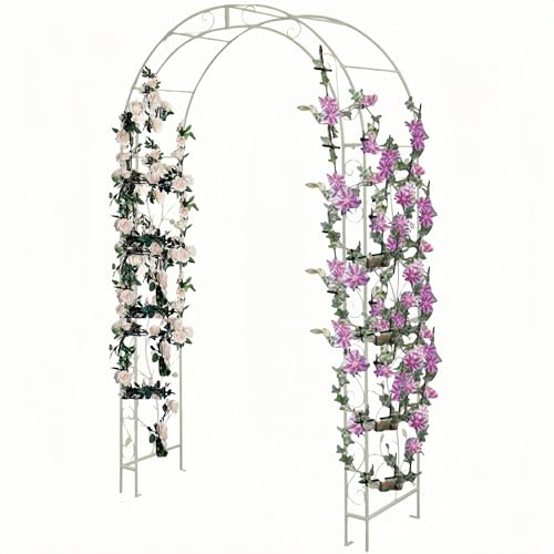 Arche de jardin ronde en métal pour mariage, gazebo d'extérieur avec support pour fleurs et décoration de fond, idéal pour les propositions, les anniversaires et les fêtes. (blanc, 1,2 x 2,2 m)