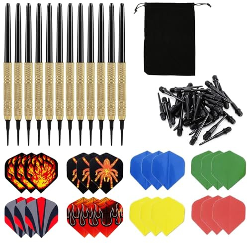 QSHXXROI Lot de 12 fléchettes avec pointe en plastique - 24 queues de flèche - 100 pièces - Avec sac de rangement - Convient pour les jeux de société