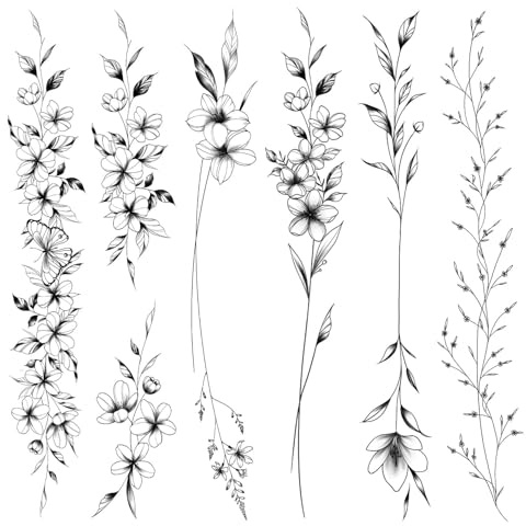 TatoYard Blumenranken Temporäre Tattoos, 12 Klebetattoos Erwachsene, Wasserdicht Tattoo
