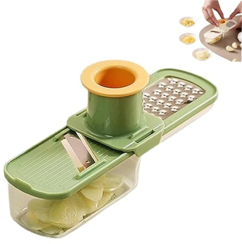 Mini grattugia multifunzione per aglio e zenzero, 3 in 1, con protezione per le mani, sicura per alimenti, facile da usare e pulire (verde)