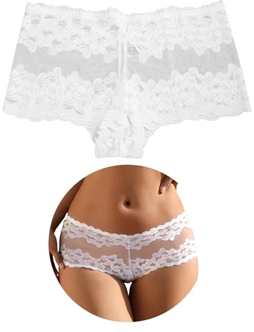 ohmydear Women's Lace Knickers French Briefs Plus Size Lingerie UK 10-18 | Sexy Floral Mesh Underwear, Breathable Cotton Crotch, Cheeky Hipster, Stretchy Comfort