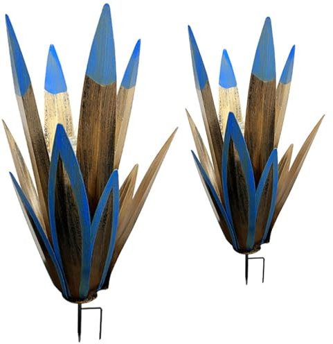 Lawnrden Plantes d'agave en métal décor extérieur | Agave en métal avec Pointe 2 pièces Rustique imperméable 19 pouces/16 Pouces Fausse Plante Plantes artificielles réalistes décor extérieur