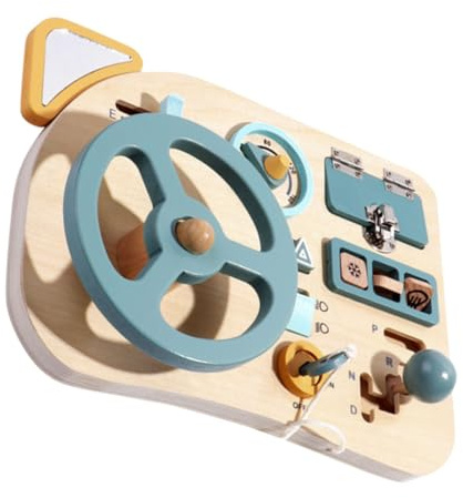 Milisten Wooden Busy Board Toy Steering Wheel Car Driving Boy Girl Busy Board Learning Montessori Toy for Boys and Girls Hand Operated Playthings