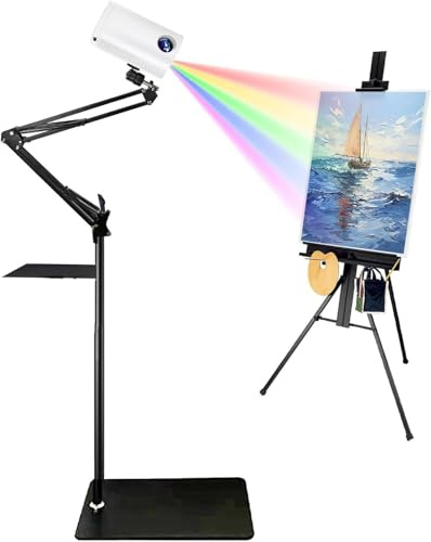 Proiettore for disegno artistico, proiettore portatile intelligente da parete su tela, messa a fuoco e dimensioni dell'immagine regolabili, correzione delle deformità dei bordi(White,1.95m)